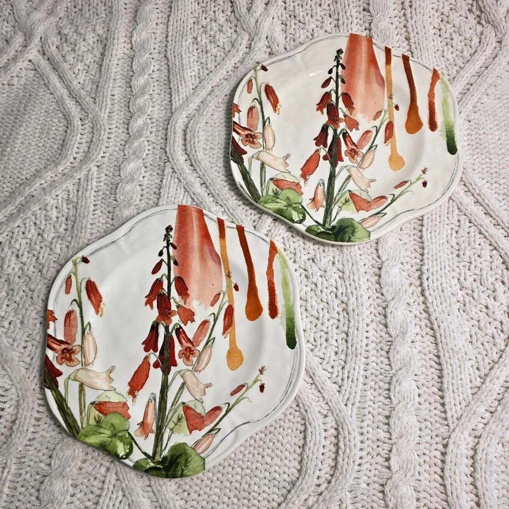 Anthropologie Salad Plates Meadowsweet Share & Savour Foxglove Floral‎ Set of 2